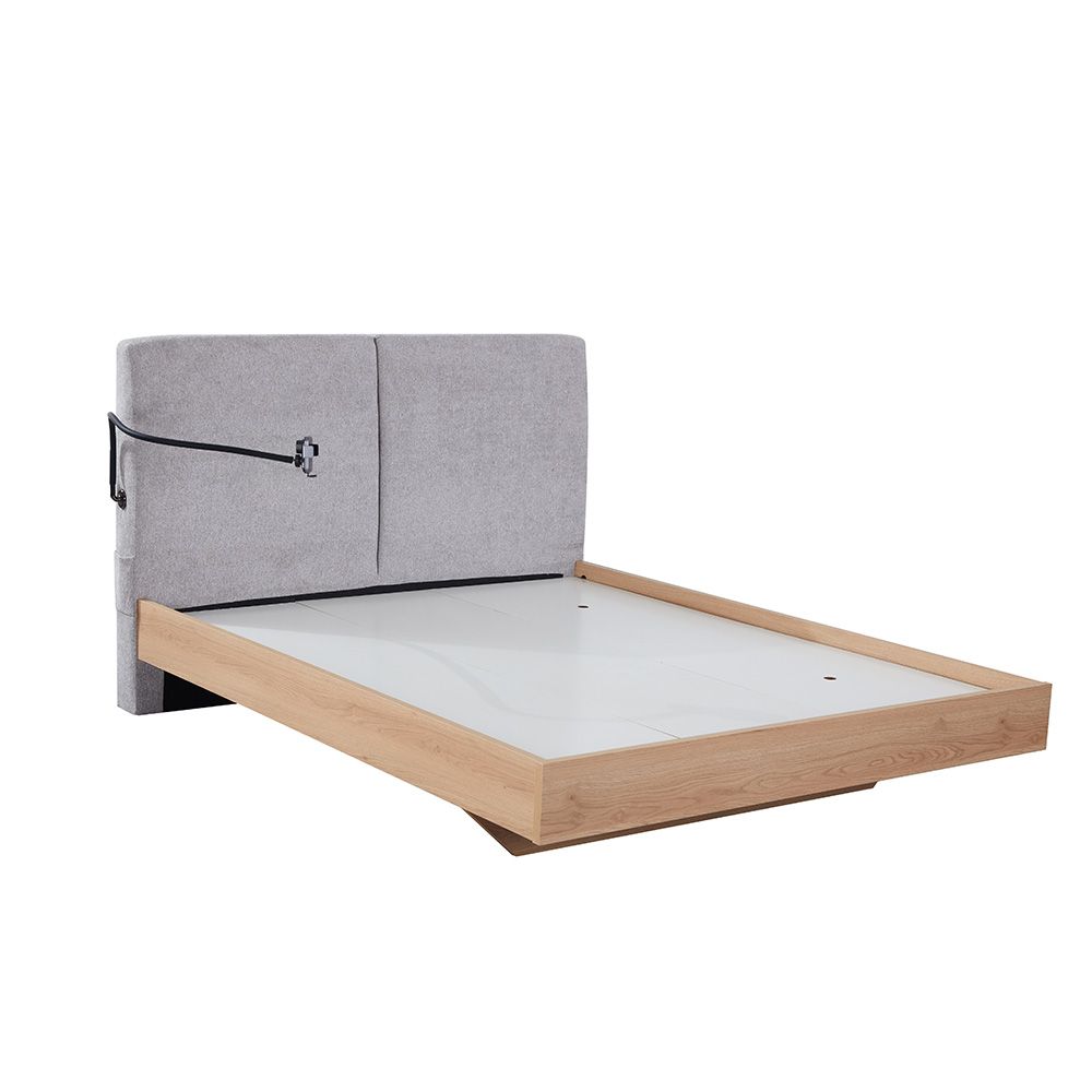 Float 160X200 Floating Bed With Mobile Holder & Wireless Charger-Natural Oak & Grey