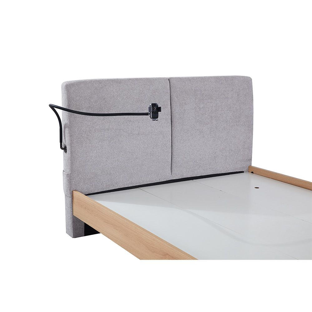 Float 160X200 Floating Bed With Mobile Holder & Wireless Charger-Natural Oak & Grey
