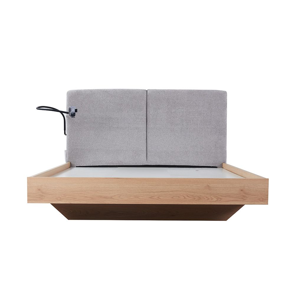 Float 160X200 Floating Bed With Mobile Holder & Wireless Charger-Natural Oak & Grey