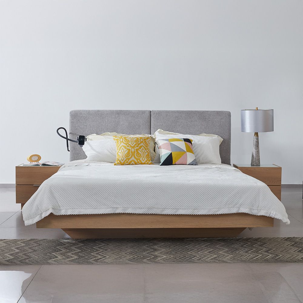 Float 180X200 Floating Bed With Mobile Holder & Wireless Charger-Natural Oak & Grey