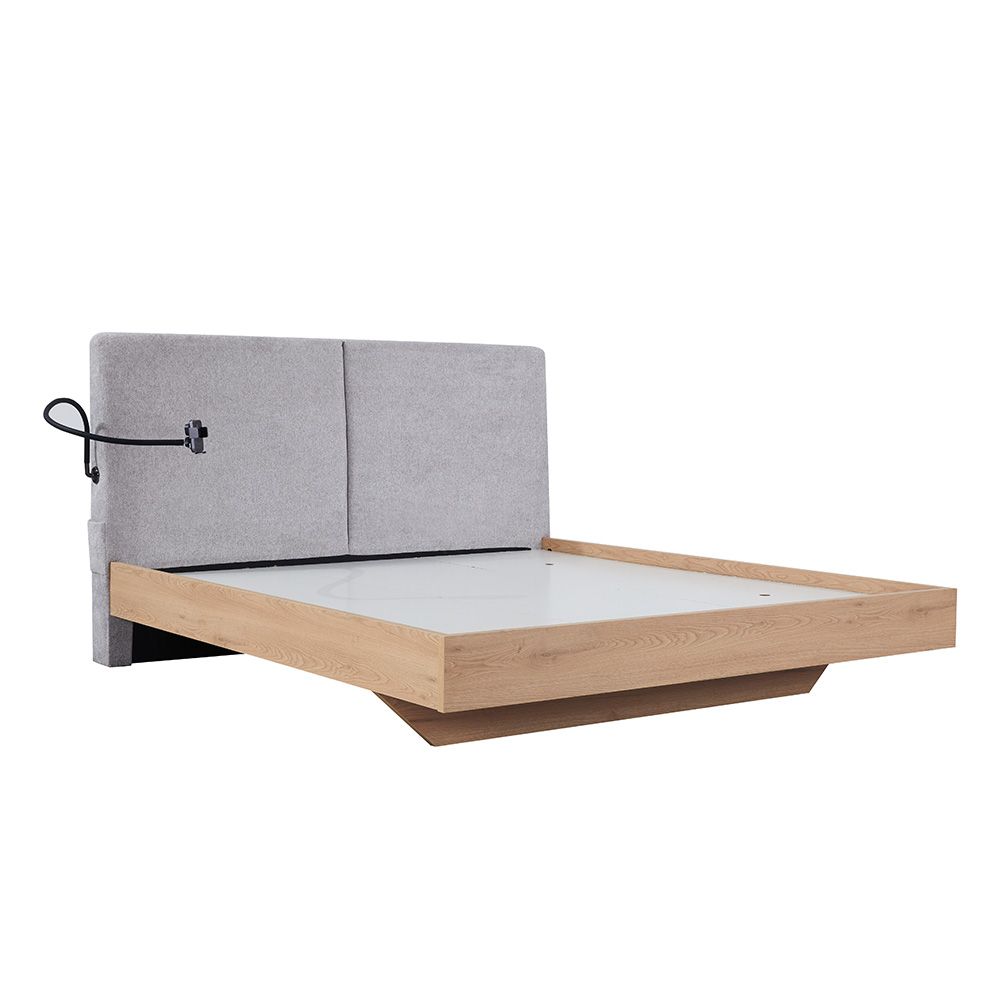 Float 180X200 Floating Bed With Mobile Holder & Wireless Charger-Natural Oak & Grey