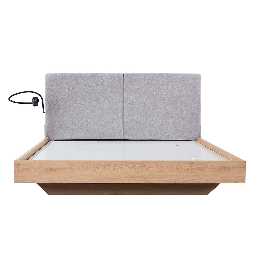 Float 180X200 Floating Bed With Mobile Holder & Wireless Charger-Natural Oak & Grey