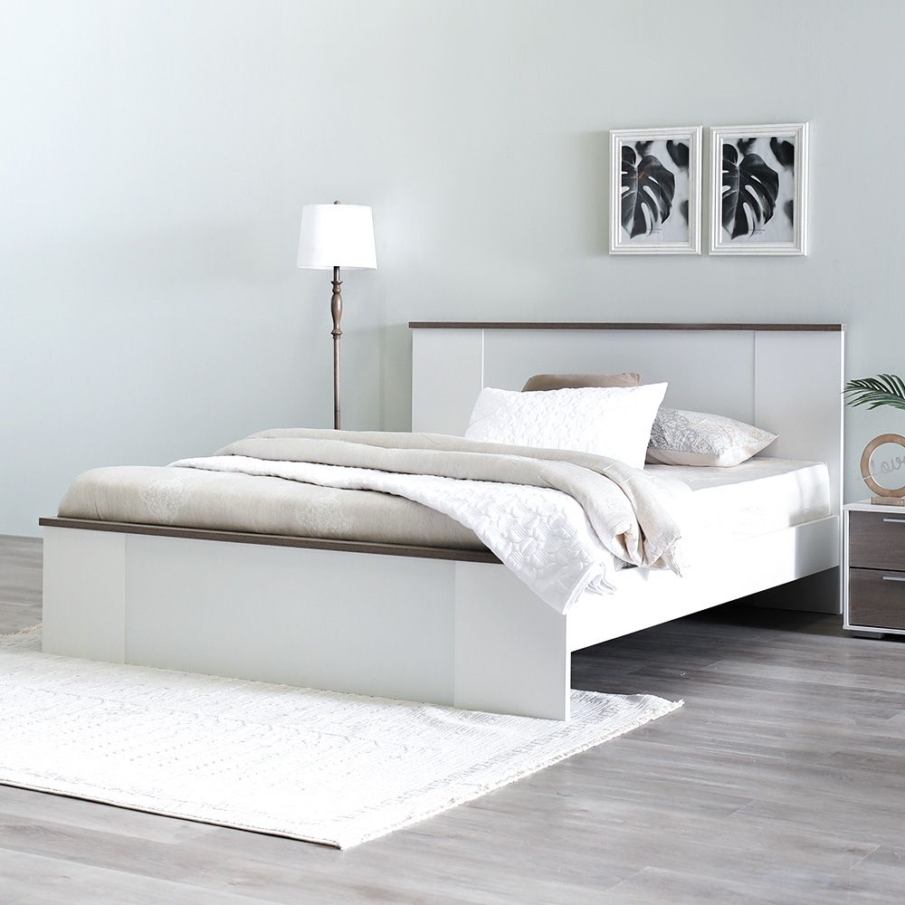 Buy Thomas 180X200 King Bed - White / Walnut Online in Oman