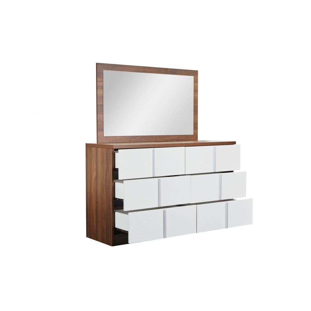 New Allano Dresser with Mirror - Dark Walnut/White - With 2-Year Warranty