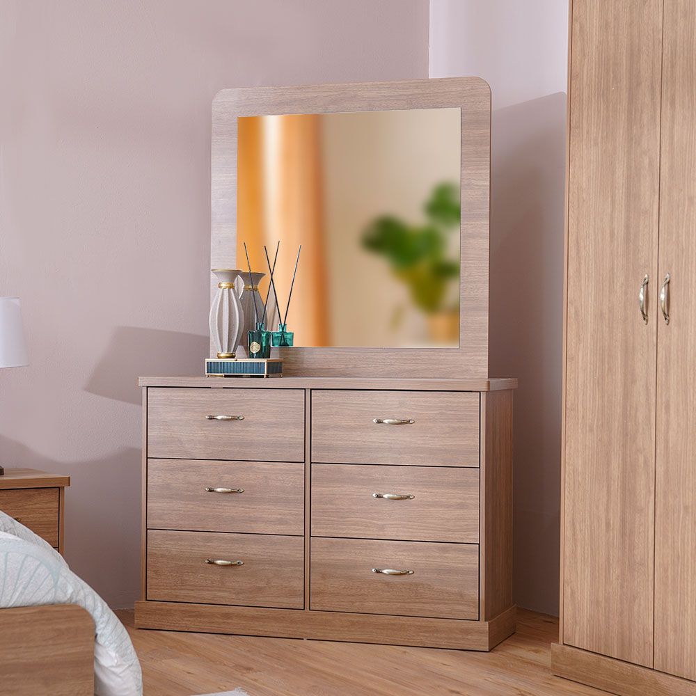 Dresser with shop mirror drawers