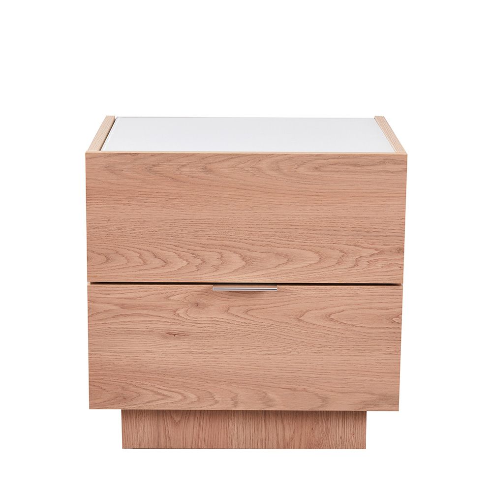 Float 2Drawers Night Stand W/Glass Top-Natural Oak
