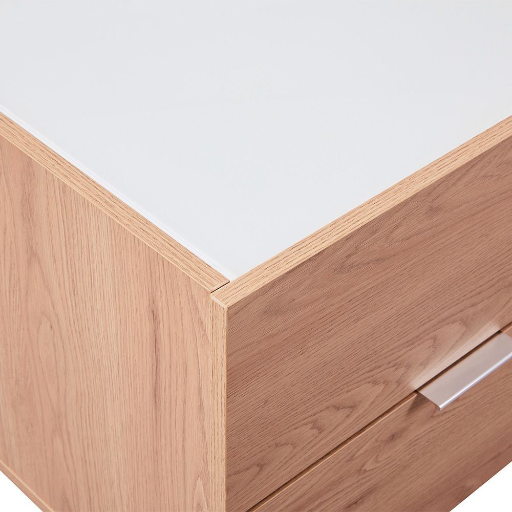 Float 2Drawers Night Stand W/Glass Top-Natural Oak