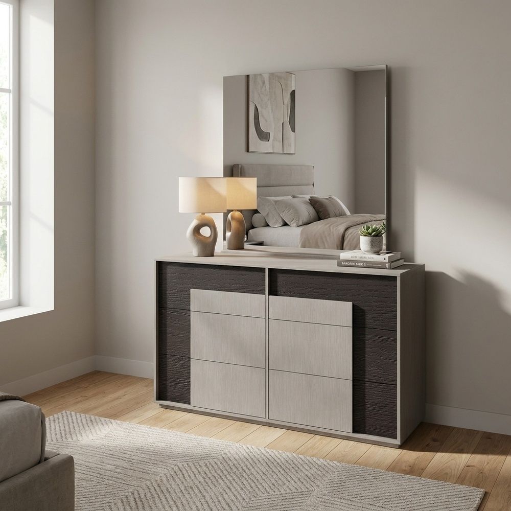 Novette 6 Dresser With Mirror - Taupe/Wenge
