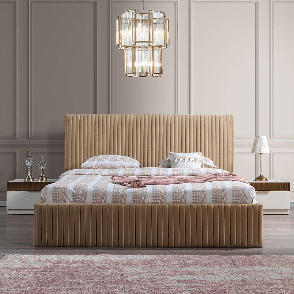 Buy Hugo 180x200 King Bed Set + Dresser with Mirror and Pouf + 2