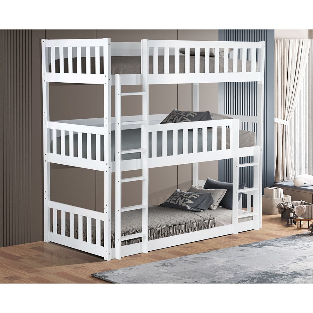 Derby Climber-V2 90x200 Solid Wood Triple Bunk Bed-White