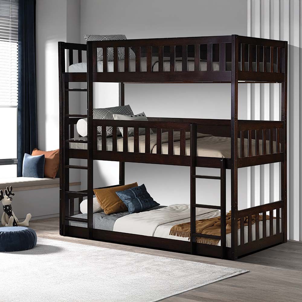 Derby Climber-V2 90x200 Solid Wood Triple Bunk Bed-Espresso