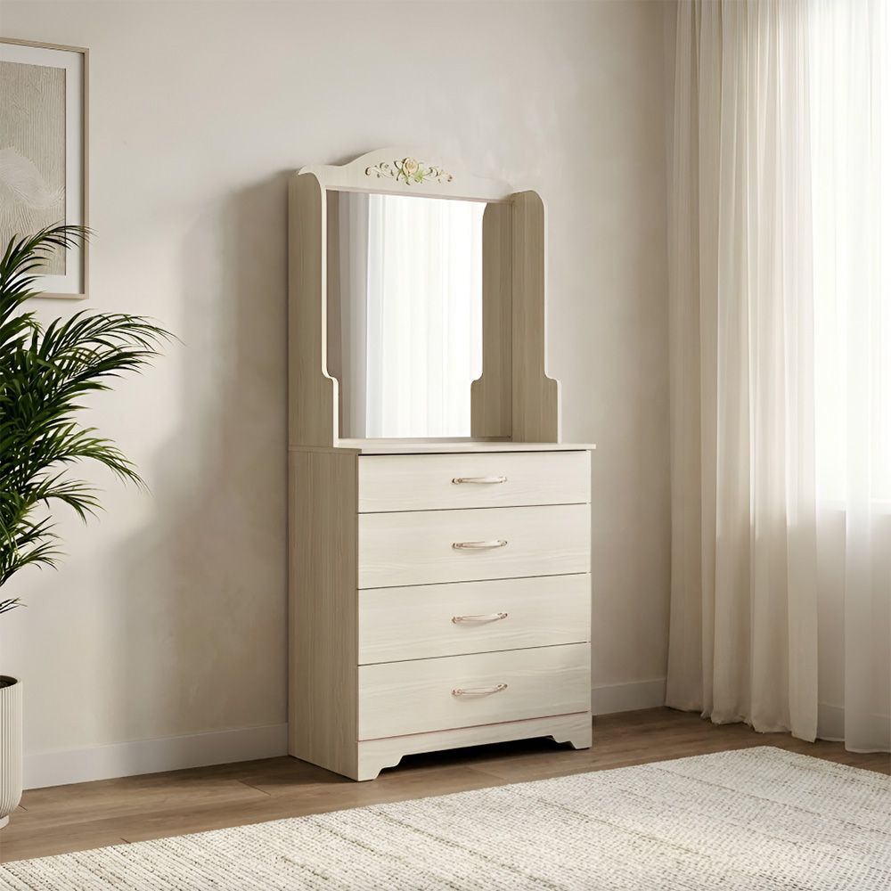Ariana 4-Drawers Dresser With Mirror-Light Oak