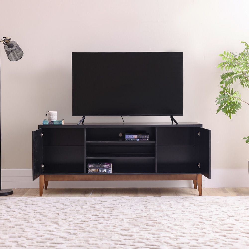 Titan Tv Unit - Black/Natural - Up To 65 Inch