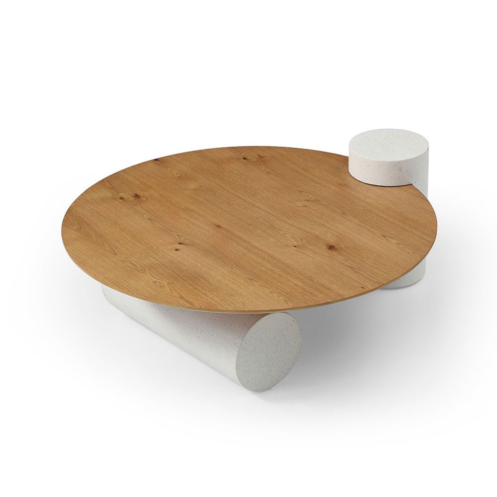 Auddis Round Coffee Table - Oak/White - With 2-Year Warranty