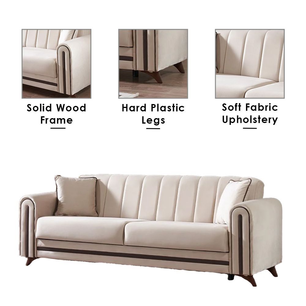 Questa 3-Seater Fabric Sofa - Beige - With 2-Year Warranty