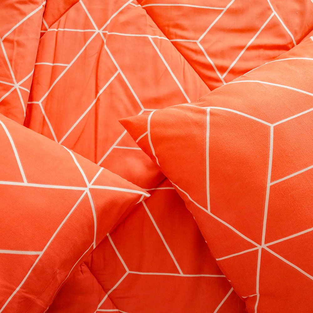 Plush-Queen Bed Comforter - Set of 4 - Prism - Rust - 1xComforter/ 1xFitted Sheet/ 2xPillow Case 