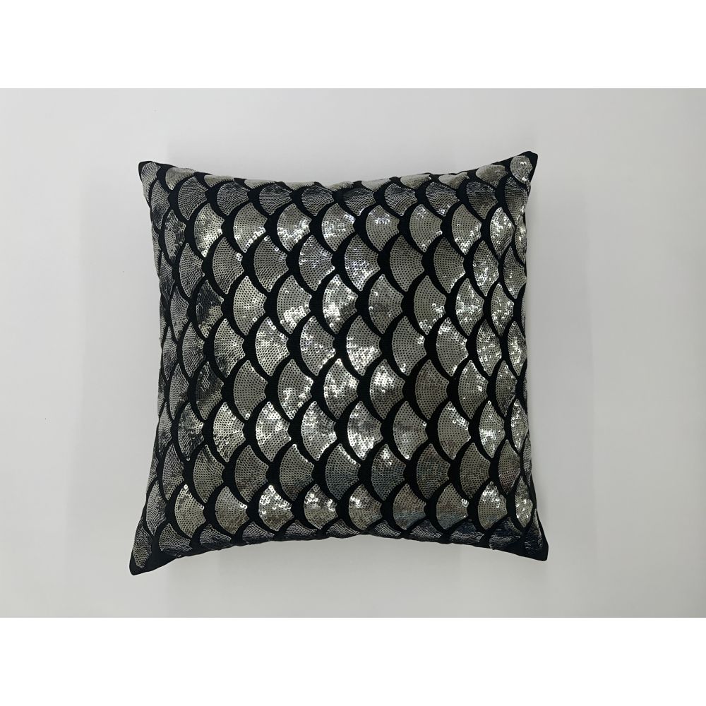 Buy Gleam Cotton Duck Cushion With Sequence Work 4 Mm Dia Sequins Black