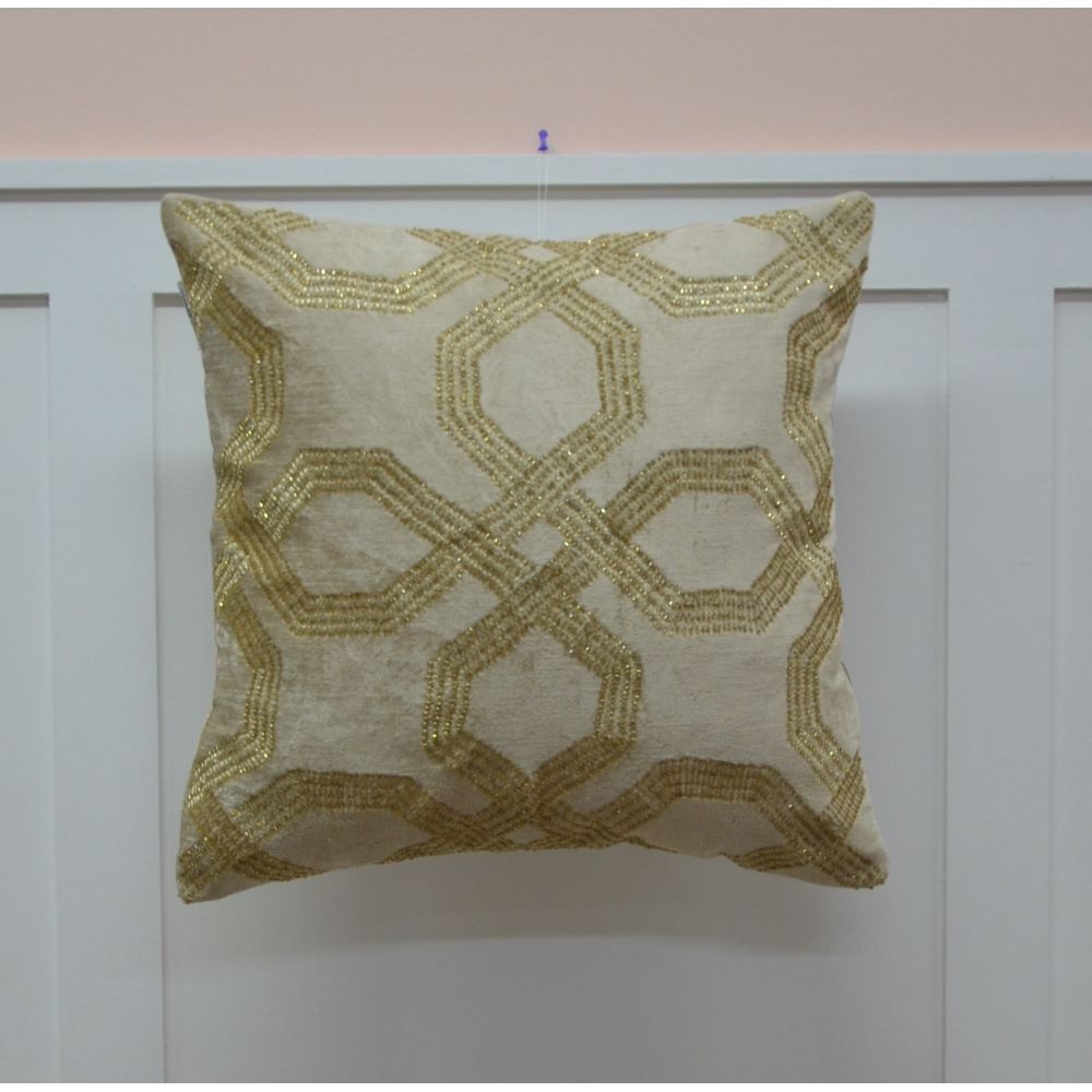Buy Gleam Poly Velvet Cushion With Machine And Hand Embroidery Gold