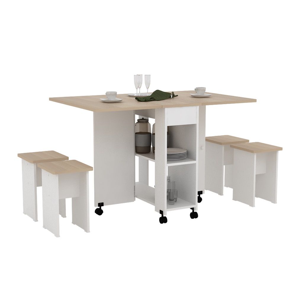 Algeria 1+4 Folding Table  Dining Set  - White /  Oak