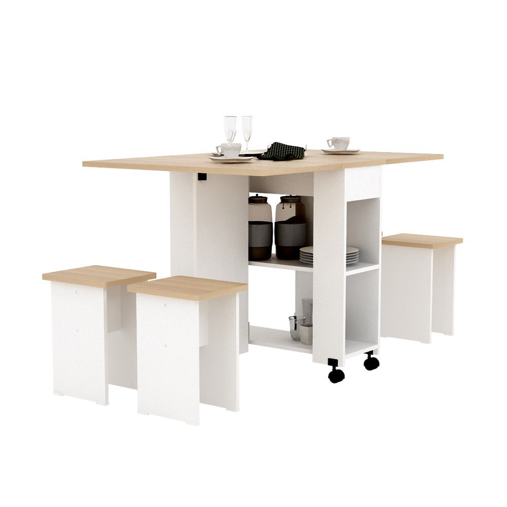 Algeria 1+4 Folding Table  Dining Set  - White /  Oak