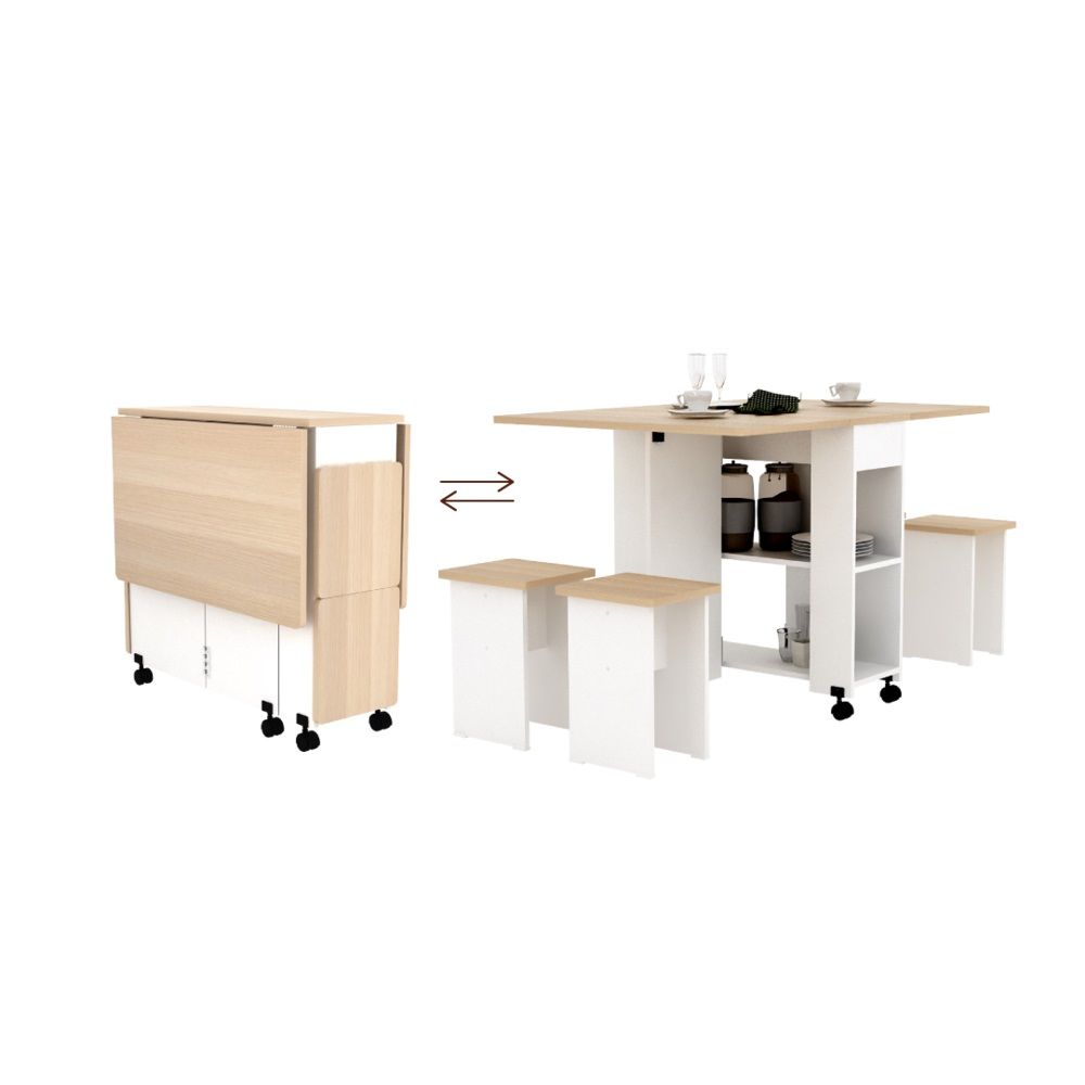 Algeria 1+4 Folding Table  Dining Set  - White /  Oak