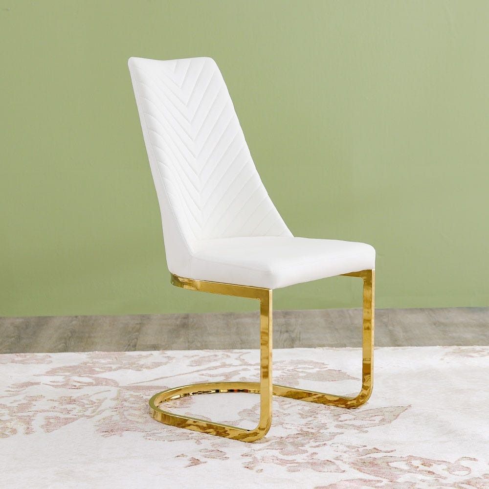 White dining store chairs gold legs