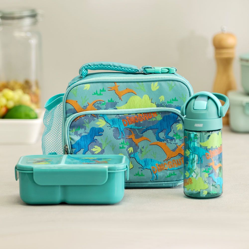 Buy Let s Eat 3 Piece Kids Lunch Box Set Green 23X8.5X19Cm Lunch Box 1300Ml Bottle 400Ml Online in Oman Danube Home