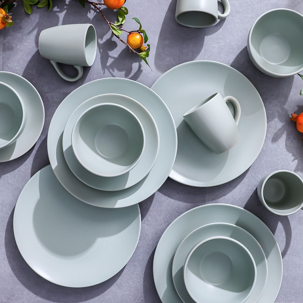 Apollo 16-Pc Color Glazed Stoneware Dinner Set - Grey - Serves 4