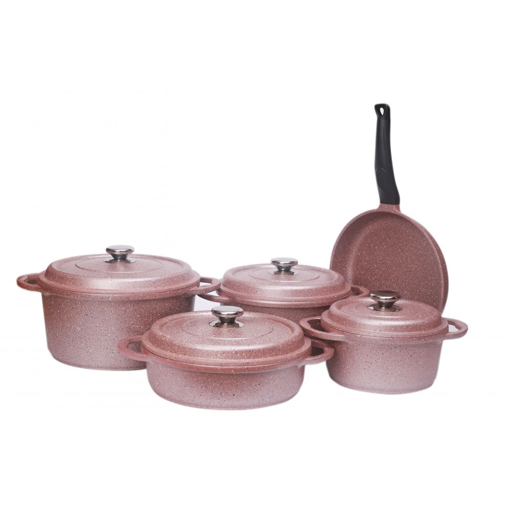 Buy Falez 9-Pc Nova Cast Premium Granite Cookware Set - Golden Pink ...