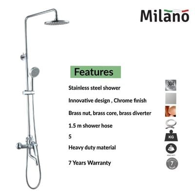 Milano Dallas Bath Shower with Rod & Rain Shower Complete Set