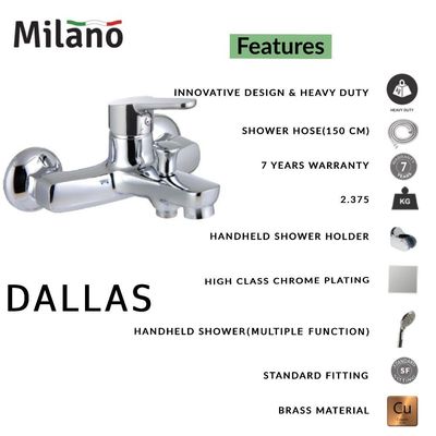 Milano Dallas Bath Shower Mixer Tap with Hand Shower