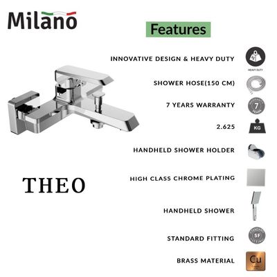Milano Theo Bath Shower Mixer Tap with Hand Shower