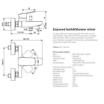 Is - Ceraflan Exposed Bath And Shower Mixer Chrome Bd256Aa 