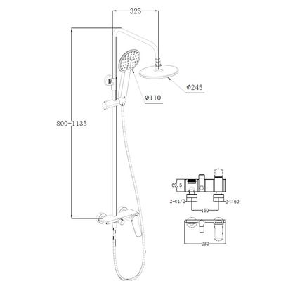 Milano Mita Rain Shower Mixer W/Shower Set Brush Nickel