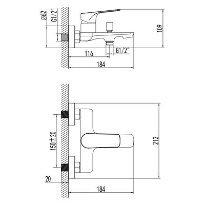 Milano Plus Brown Bath Shower W/Shower Mixer Brushed Nickel