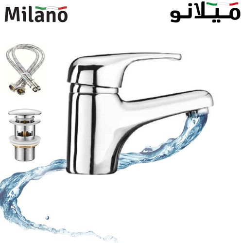 Milano Queen Basin Mixer Tap with Pop Up Waste & Flexible Pipe