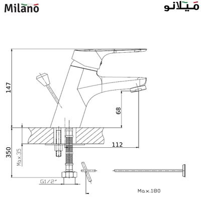 Milano Prato Basin Mixer Tap with Pop Up Waste & Flexible Pipe