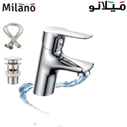 Milano Prato Basin Mixer Tap with Pop Up Waste & Flexible Pipe