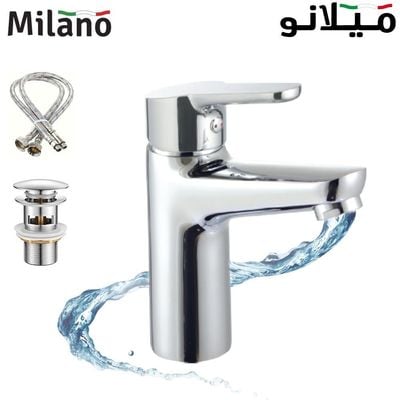 Milano Dallas Basin Mixer Tap with Pop Up Waste & Flexible Pipe