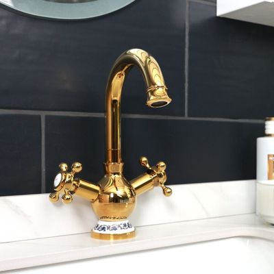 Milano Brass Gold Wash Basin Mixer With Pop Up