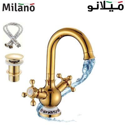 Milano Brass Gold Wash Basin Mixer With Pop Up