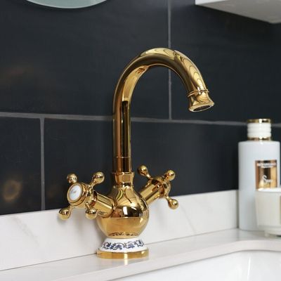 Milano Brass Gold Wash Basin Mixer With Pop Up