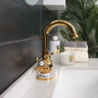 Milano Brass Gold Wash Basin Mixer With Pop Up