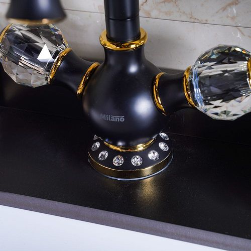 Milano Libra Basin Mixer Tap with Pop Up Waste & Flexible Pipe - Black Gold Crystal