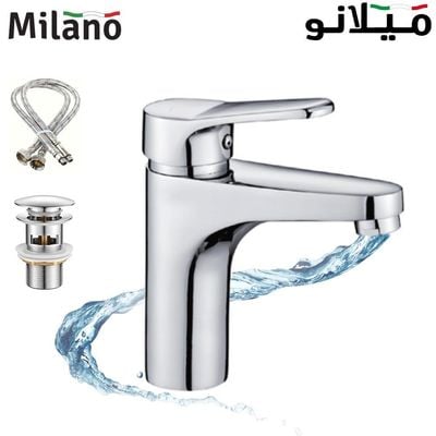 Milano Eco Diva Basin Mixer Tap Set with Pop Up Waste & Flexible Pipe