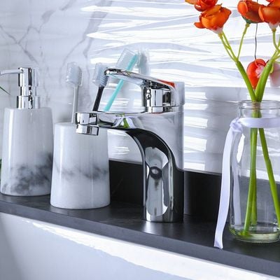 Milano Eco Diva Basin Mixer Tap Set with Pop Up Waste & Flexible Pipe