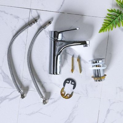 Milano Eco Diva Basin Mixer Tap Set with Pop Up Waste & Flexible Pipe