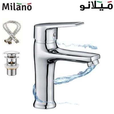 Milano Eco Turbo Basin Mixer Tap with Pop Up Waste & Flexible Pipe