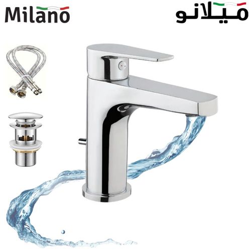 Milano King Basin Mixer Tap with Pop Up Waste & Flexible Pipe