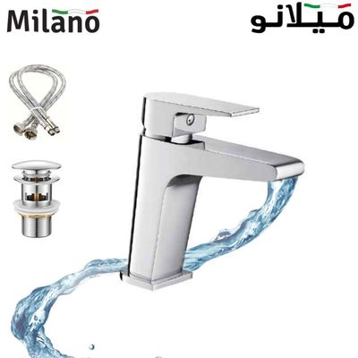 Milano Mac Basin Mixer Tap with Pop Up Waste & Flexible Pipe